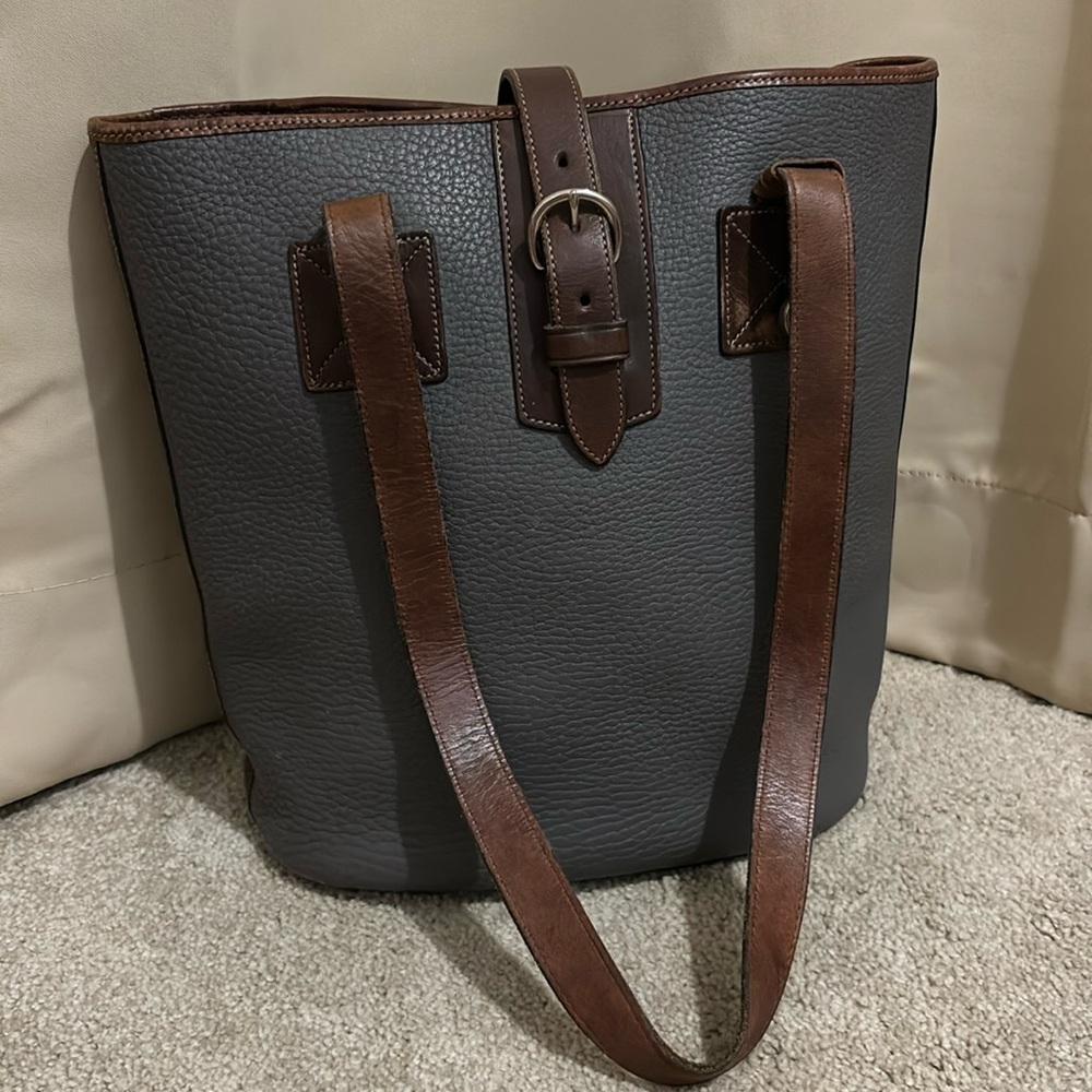 Vintage 90's Dooney & Bourke Gray All  Weather Leather Bucket Tote Shoulder Bag